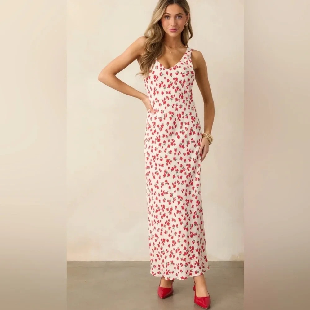 NWT Z Supply Women La Rosa Ditsy Red Floral Maxi Dress Lined Summer Vacation